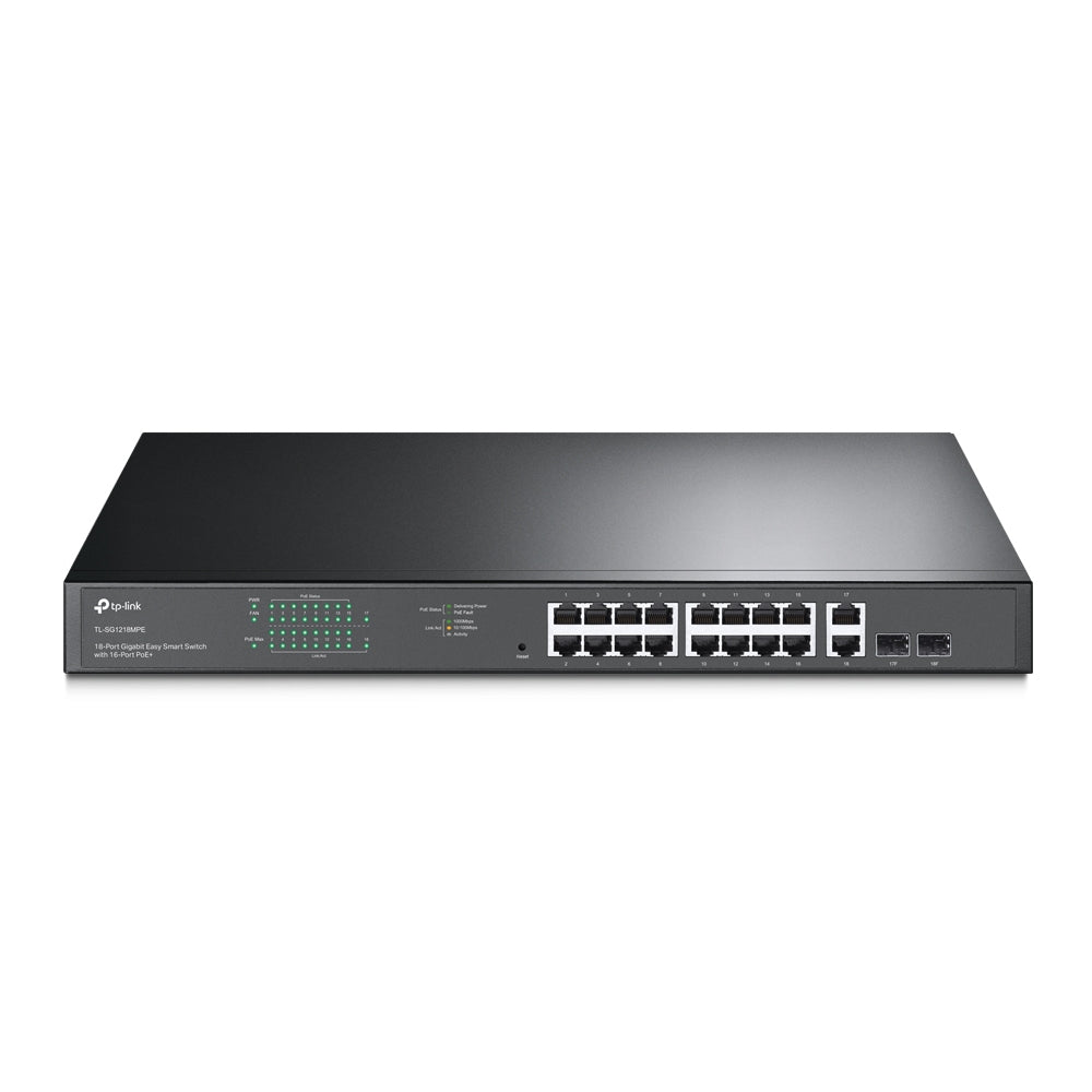 TP-Link TL-SG1218MPE 16 Port Gigabit Easy Smart PoE+ Switch with 2 SFP Slots Dual Fan Design| 250W PoE Budget TP-Link TL-SG1218MPE 16 Port Gigabit Easy Smart PoE+ Switch with 2 SFP Slots Dual Fan Design| 250W PoE Budget